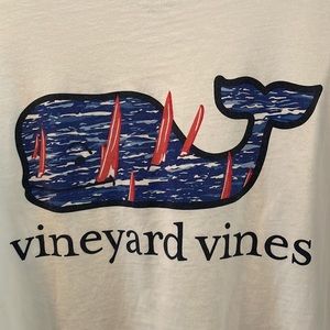 Vineyard Vines White Short Sleeve Pocket Tee with Blue & Pink Whale Logo
